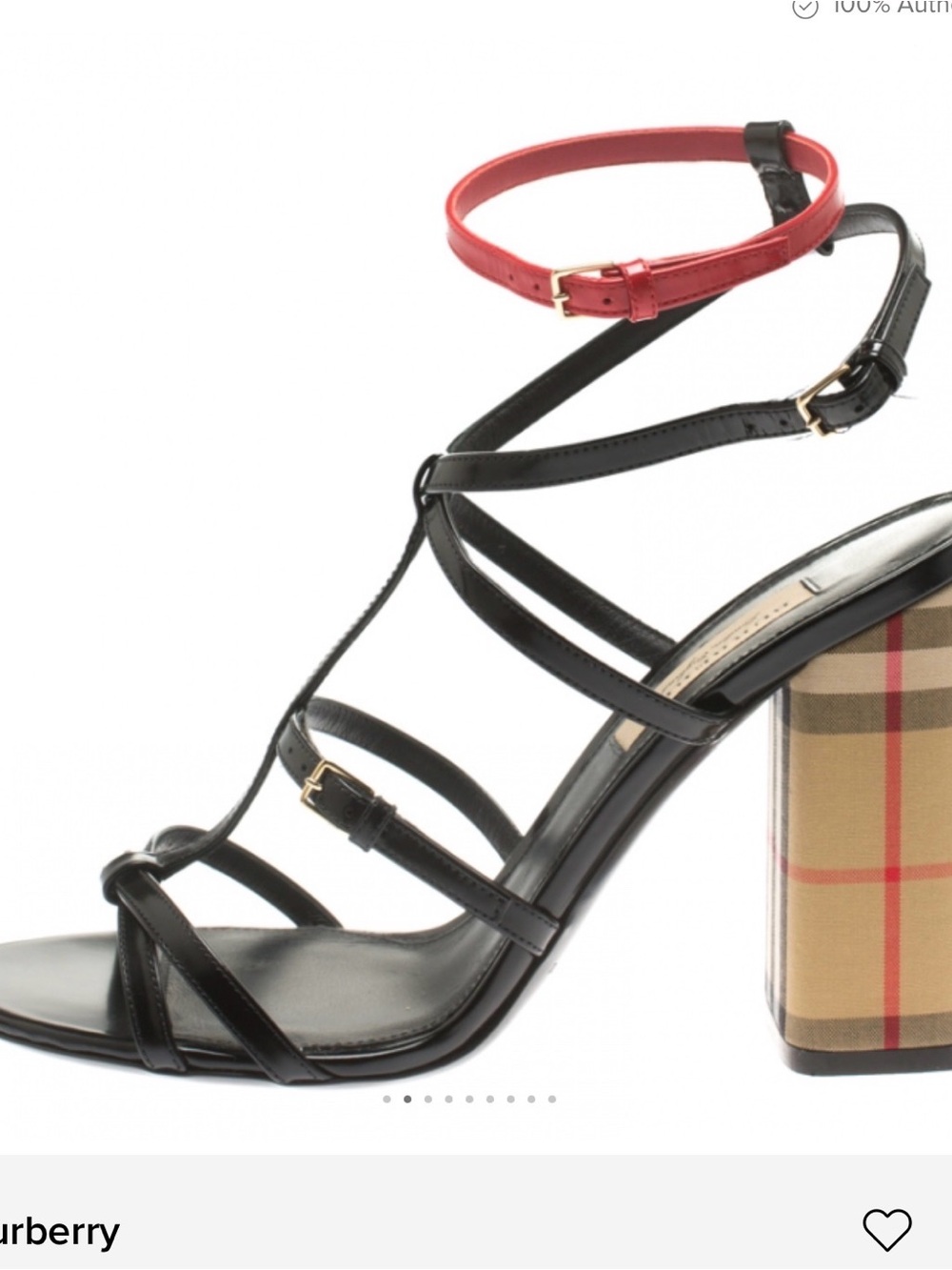 Burberry authentic Anthea Black & Red Strappy Plaid Block Heel Sandals - Picture 4 of 8